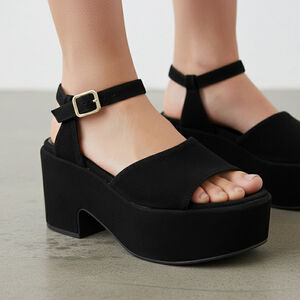 Aquatalia Women's Emmie Platform Heels Sandals suede black Sz 8.5